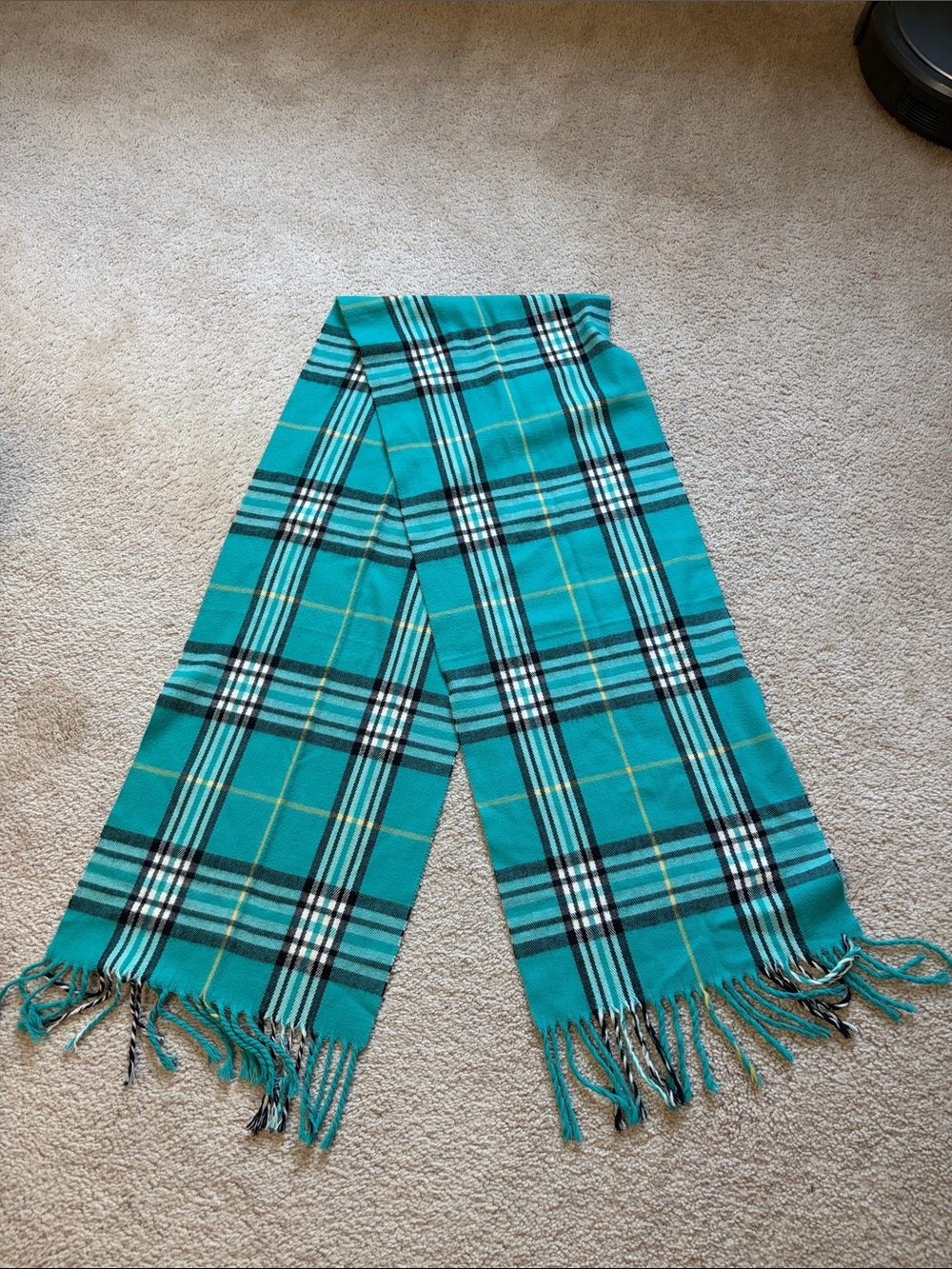 Teal Plaid Fringe Scarf